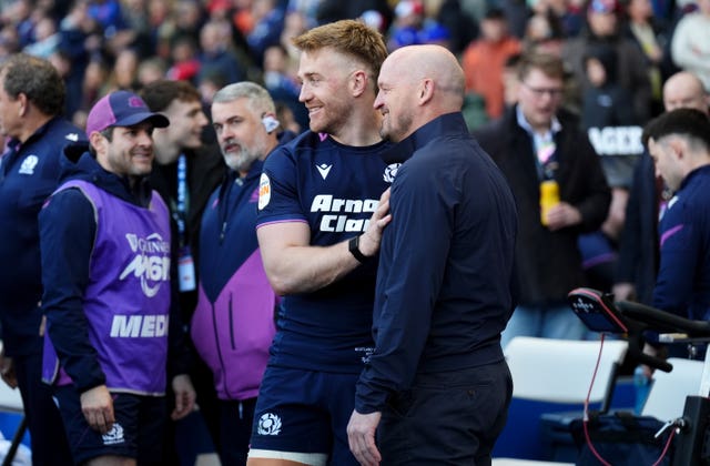 Scotland’s Kyle Steyn (left) with head coach Gregor Townsend 