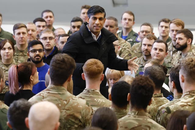 Rishi Sunak speaking to service personnel at RAF Lossimouth