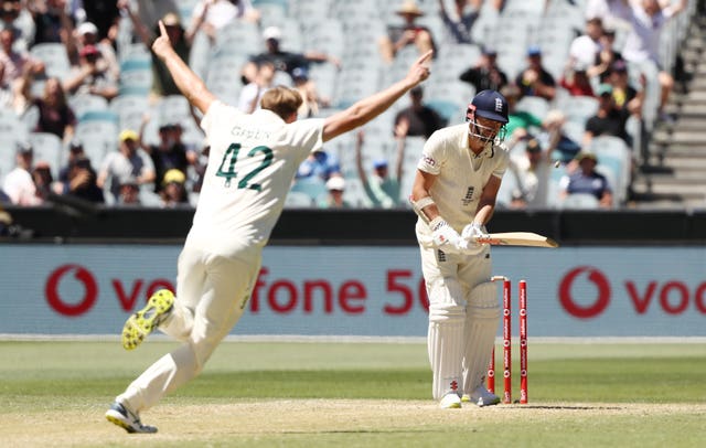 Cameron Green celebrates dismissing James Anderson, the moment that sealed Australia's Ashes triumph.