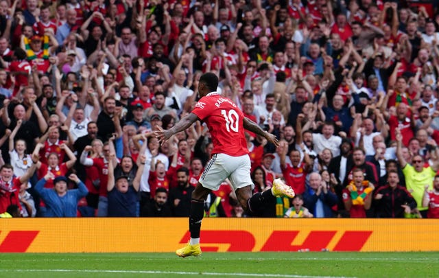 Marcus Rashford celebrates against Arsenal