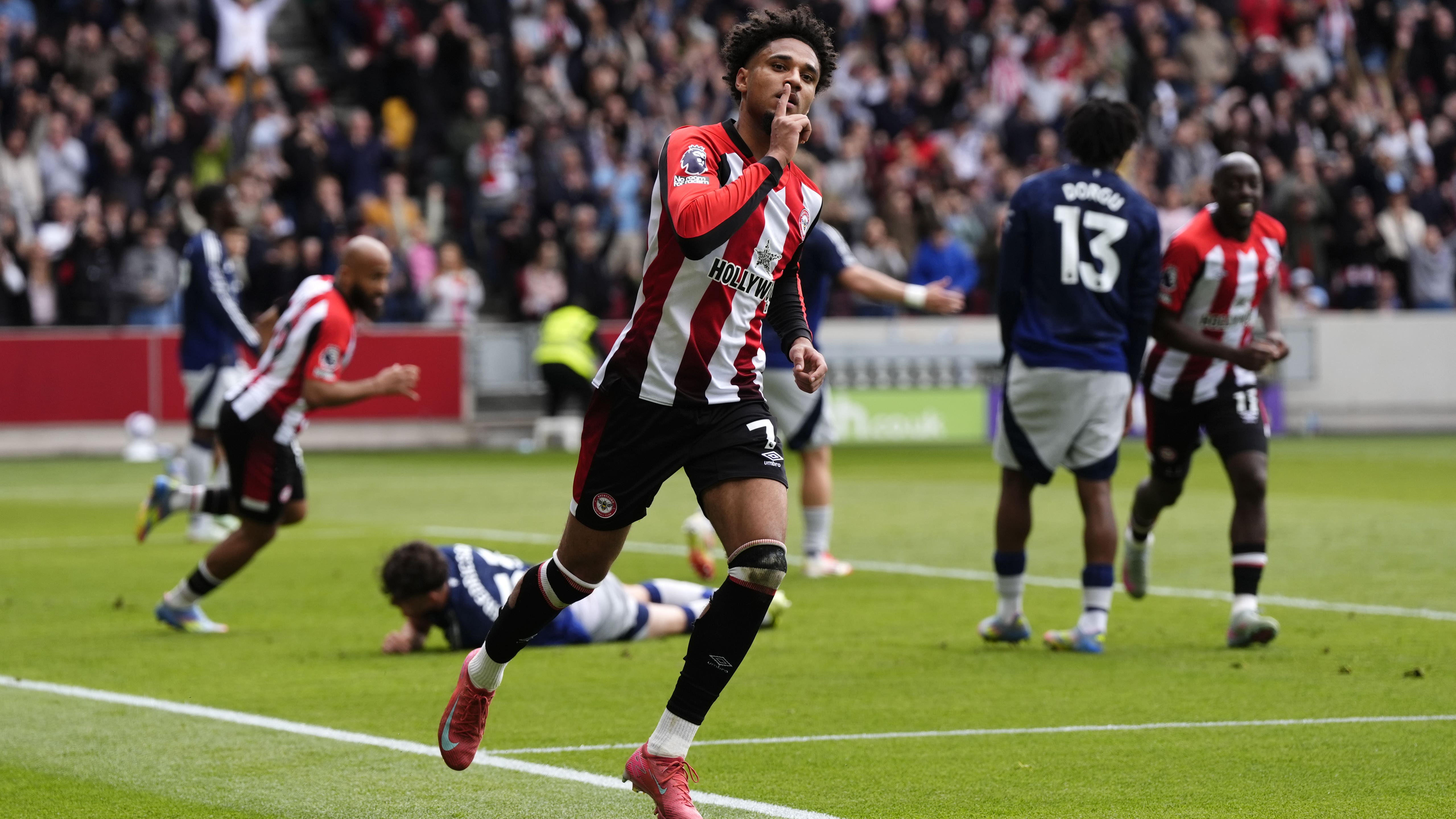 Brentford’s Kevin Schade celebrates his team’s second goal (PA)
