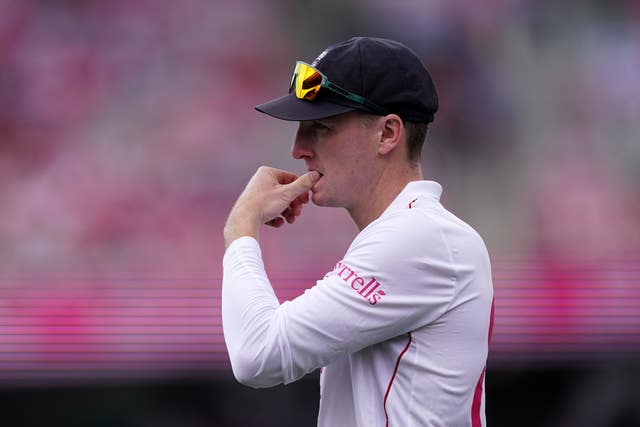 England's Harry Brook bites his nails while fielding in the fifth Ashes Test