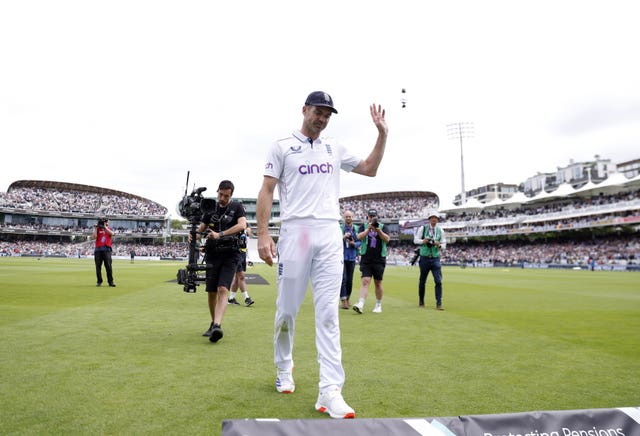 James Anderson salutes the crowd as he walks off at Lord's