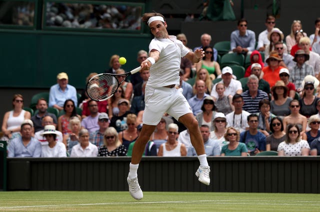 Roger Federer hits a forehand during his clash with Adrian Mannarino