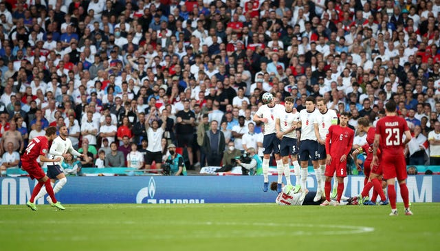 Mikkel Damsgaard scored a stunning free-kick for Denmark against England (Nick Potts/PA).