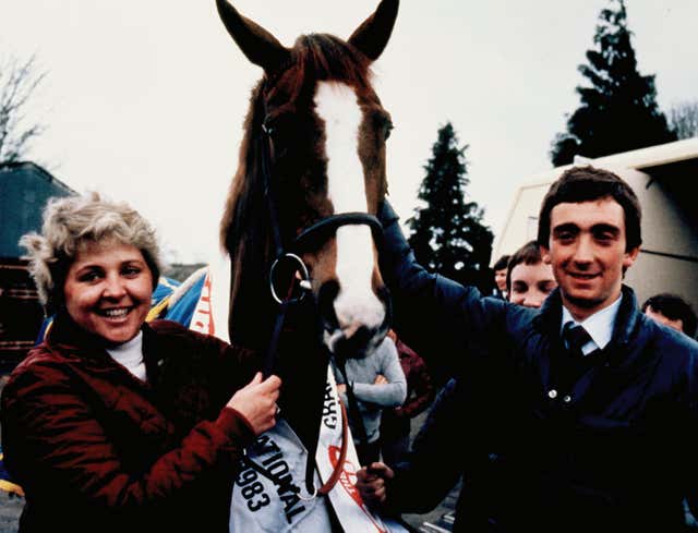 Corbiere, with trainer Jenny Pitman and jockey Ben de Haan won the Welsh National in 1982 before Aintree glory