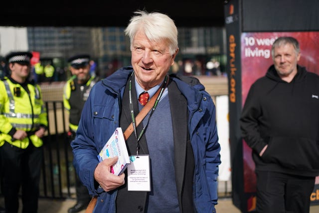 File photo dated 03/10/22 of Stanley Johnson arriving for the Conservative Party annual conference at the International Convention Centre in Birmingham