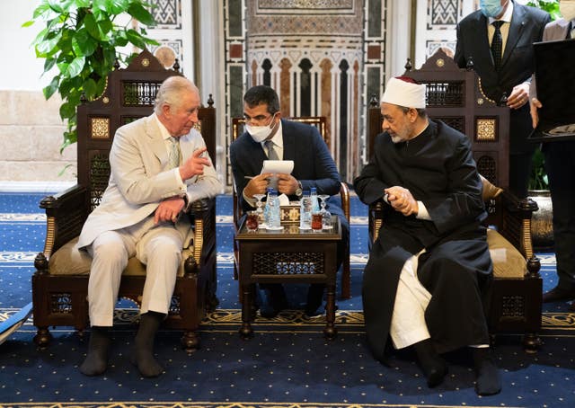 The Prince of Wales attended an interfaith reception at a mosque in Cairo