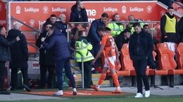 Blackpool striker Jordan Rhodes was sent off in the first half in the goalless draw with Portsmouth (Tim Markland/PA)