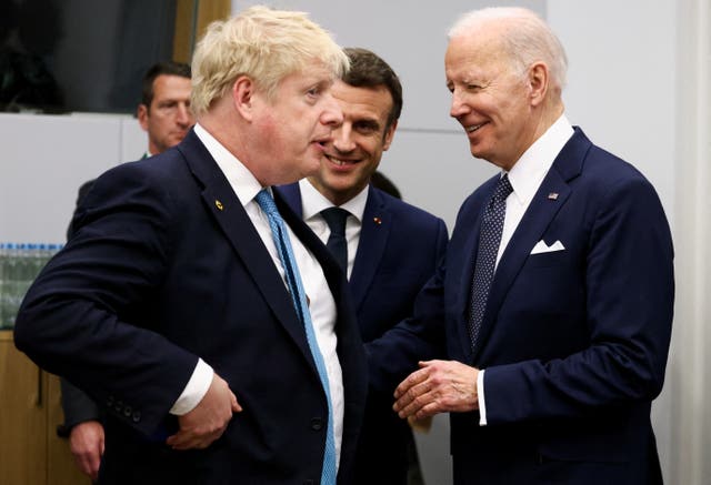 Boris Johnson with Emmanuel Macron and Joe Biden at the G7