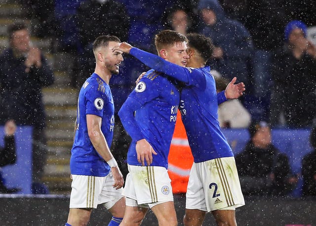 Harvey Barnes, centre, starred for Leicester
