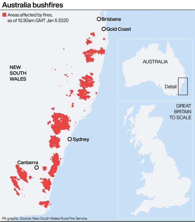 Areas affected by bushfires