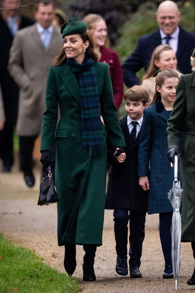 The Princess of Wales and Prince Louis attending the Christmas Day morning church service in December 2024 