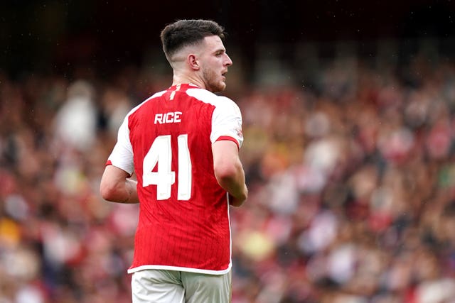 Declan Rice in action for Arsenal (John Walton/PA)