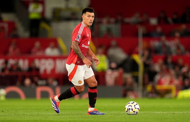 Manchester United’s Lisandro Martinez in action during the Premier League match against Fulham