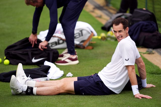 Andy Murray during a training session at Wimbledon in 2024