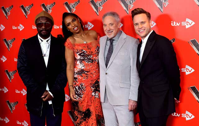 The Voice UK coaches (left to right) will.i.am, Jennifer Hudson, Sir Tom Jones and Olly Murs are ready to face off in Saturday night's live final (Ian West/PA)