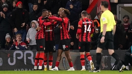 Bournemouth’s Junior Stanislas celebrates scoring their side’s second goal of the game with team-mates during the Carabao Cup third round match at the Vitality Stadium, Bournemouth. Picture date: Tuesday November 8, 2022.