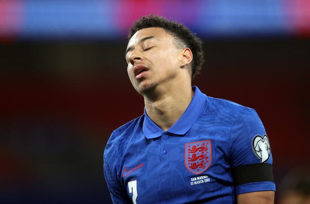 Jesse Lingard reacts to a missed chance