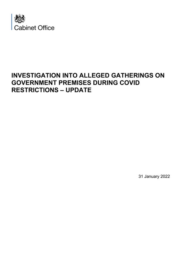 The cover of the Sue Gray partygate report