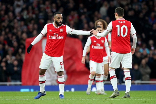 Alexandre Lacazette celebrates scoring Arsenal's first goal