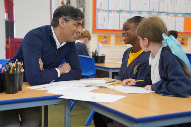 Prime Minister Rishi Sunak during a visit to Braishfield Primary School in Romsey, Hampshire, while on the General Election campaign trail 