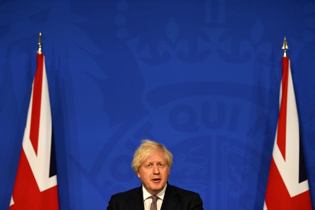 Prime Minister Boris Johnson speaking during a media briefing (Daniel Leal-Olivas/PA)