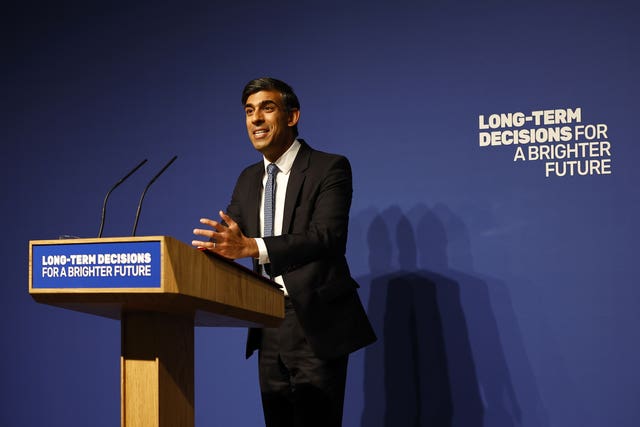 Prime Minister Rishi Sunak delivers a speech setting out how he will address the dangers presented by artificial intelligence while harnessing its benefits at the Royal Society, Carlton House Terrace, London 