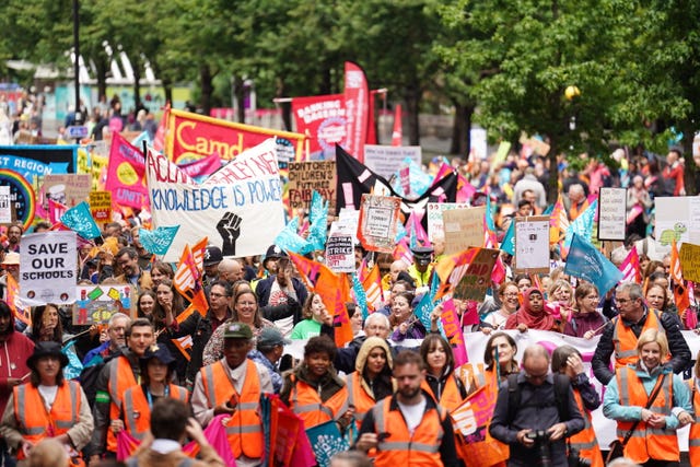 Members of the National Education Union taking part in a rally