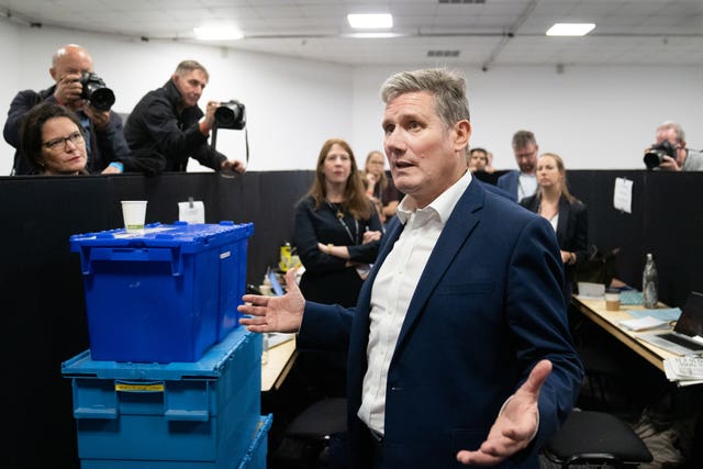 Labour leader Sir Keir Starmer talks to the press at the Labour Party conference in Brighton