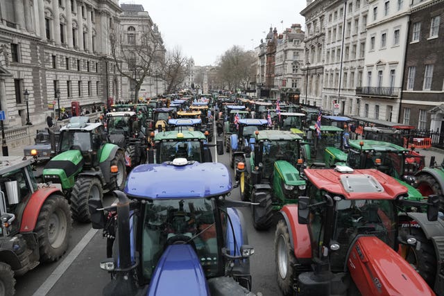 Lines of tractors parked on Whitehall