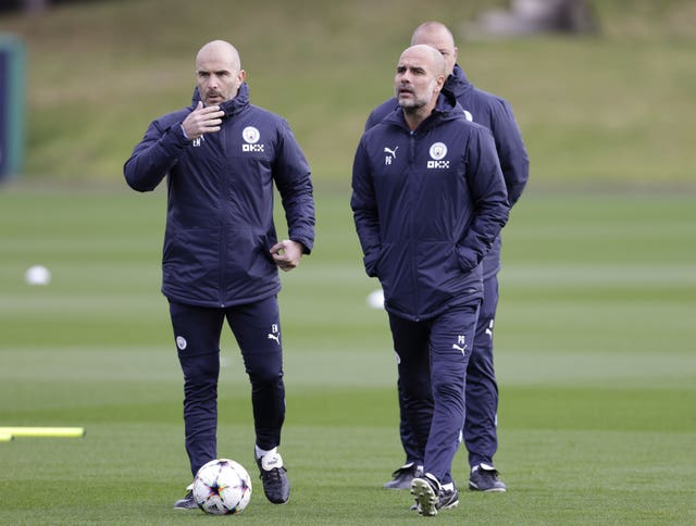 Enzo Maresca, left, honed his coaching skills under Pep Guardiola