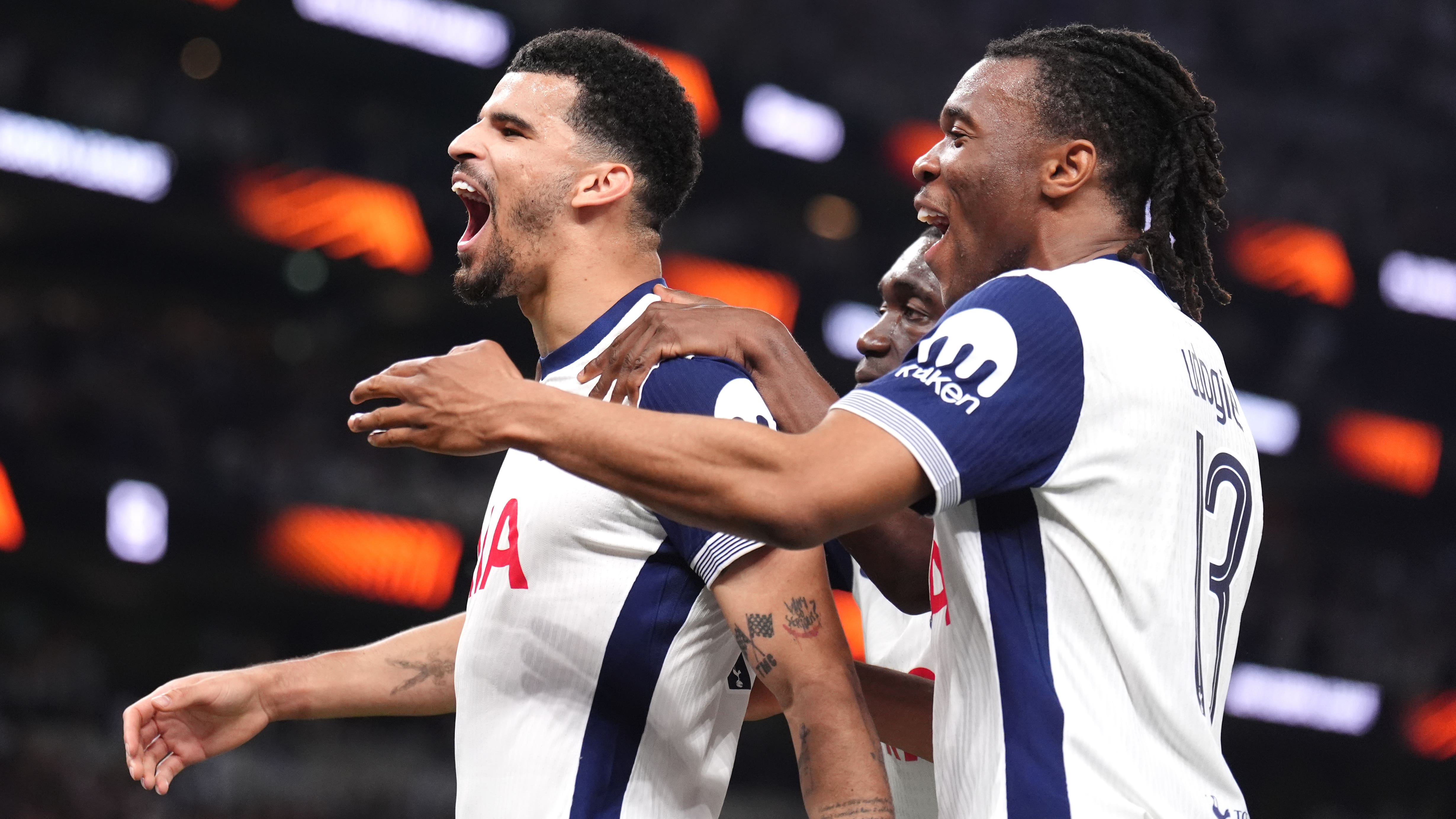 Tottenham celebrate victory (John Walton/PA)