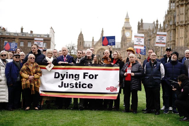 Infected blood victims and campaigners protest in Westminster