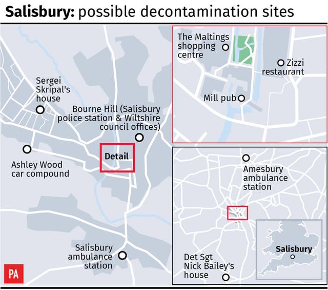 Salisbury: possible decontamination sites. 