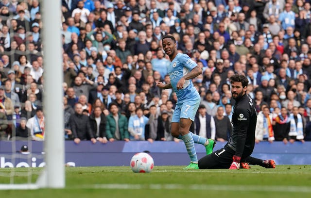 Raheem Sterling's second-half effort was ruled out by VAR for offside as Manchester City and Liverpool played out a thriller at the Etihad Stadium