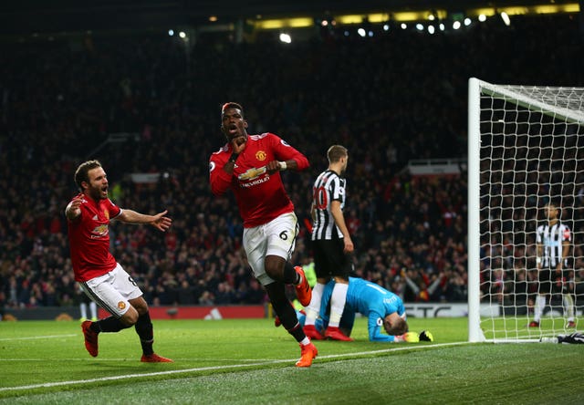 Manchester United’s Paul Pogba celebrates scoring in the Premier League