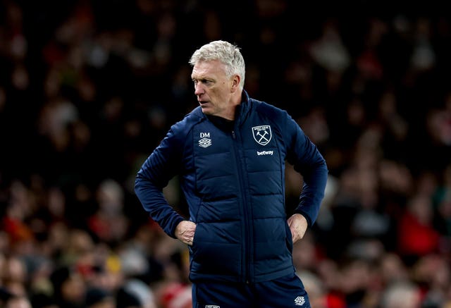 West Ham United manager David Moyes on the touchline during the Premier League match at the Emirates Stadium, London