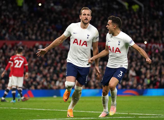 Harry Kane, left, celebrates his equaliser