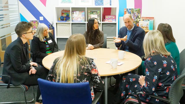 The prince speaks to a group during a visit to Homewards Newport