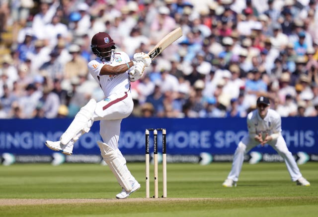 Kavem Hodge pulls for four on his way to a half-century at Edgbaston