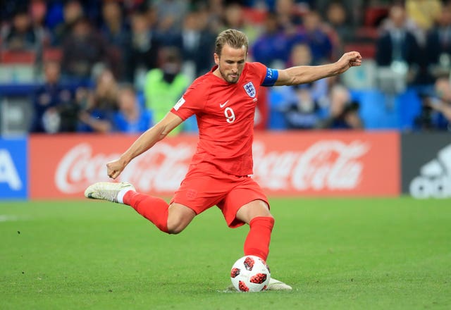 Harry Kane takes England's first penalty in a 4-3 shoot-out victory over Colombia in the last 16 at the 2018 World Cup finals