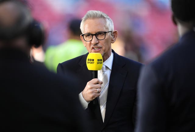 Gary Lineker speaks during an outside broadcast