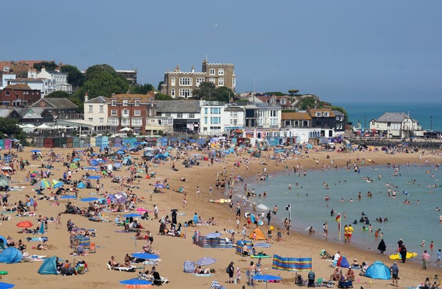 People enjoy the beach in Broadstairs, Kent, on August 2 2024 