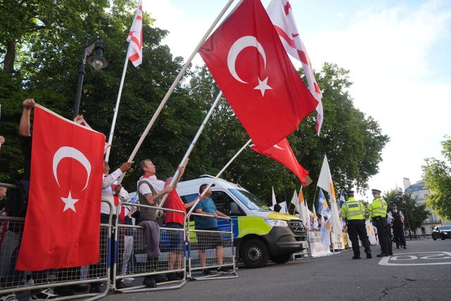 Pro-Turkey protesters outside the embassy