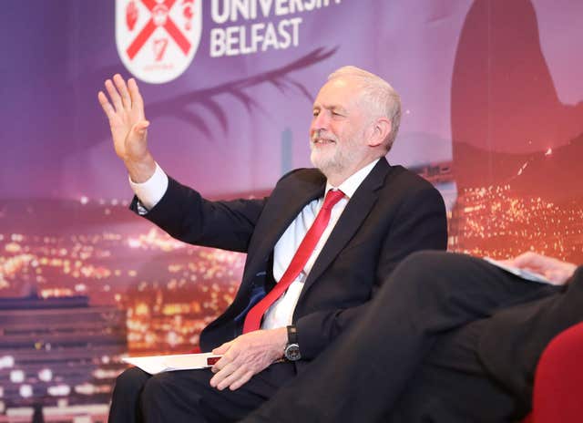 Labour leader Jeremy Corbyn before he delivered his lecture in the Great Hall at Queen’s University (Liam McBurney/PA)