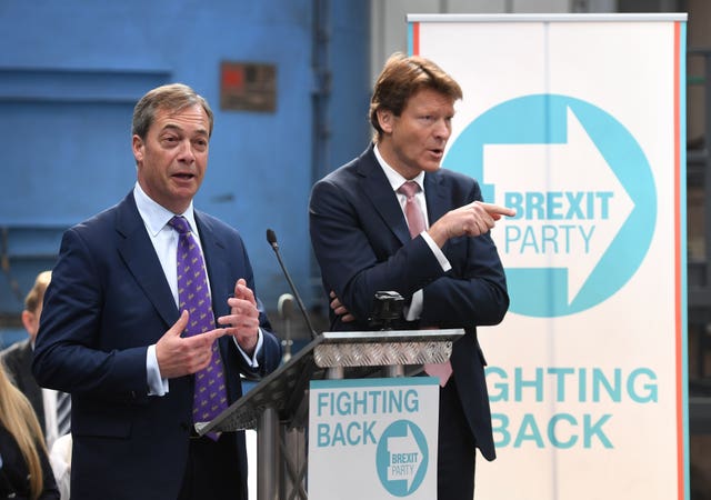 Richard Tice with Nigel Farage (left) at the launch the Brexit Party’s 2019 European Parliament elections campaign 