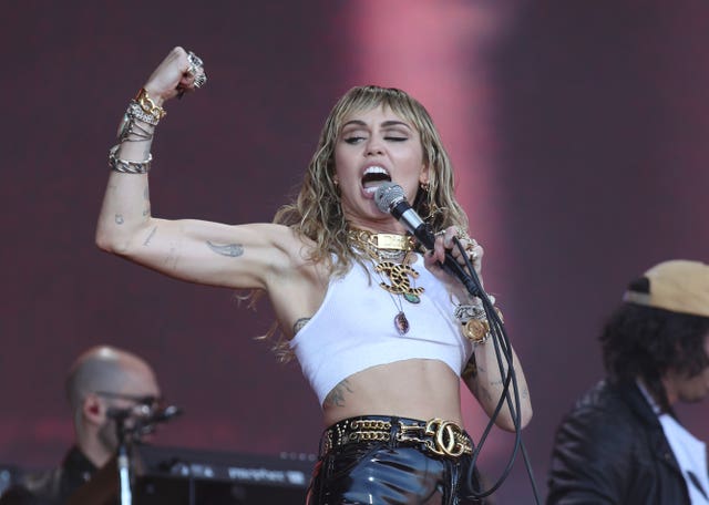 Miley Cyrus performing on the fifth day of the Glastonbury Festival at Worthy Farm in Somerset in 2019 