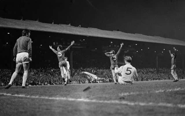 Chelsea celebrate David Webb's extra-time winner in the 1970 FA Cup final replay at Old Trafford