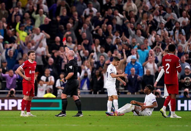 Liverpool were reduced to nine men after Diogo Jota's red card